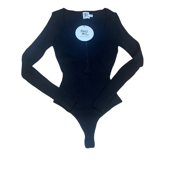 NWT Princess Polly Ribbed Bodysuit Long Sleeve Black Size Large / X Large - Picture 2 of 8